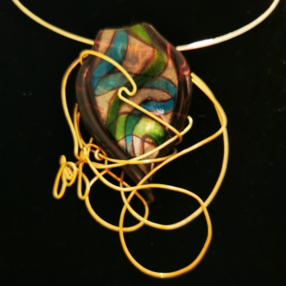 Artisan Created Art Glass and Wire Wrapped Choker Necklace - Picture 3 of 14